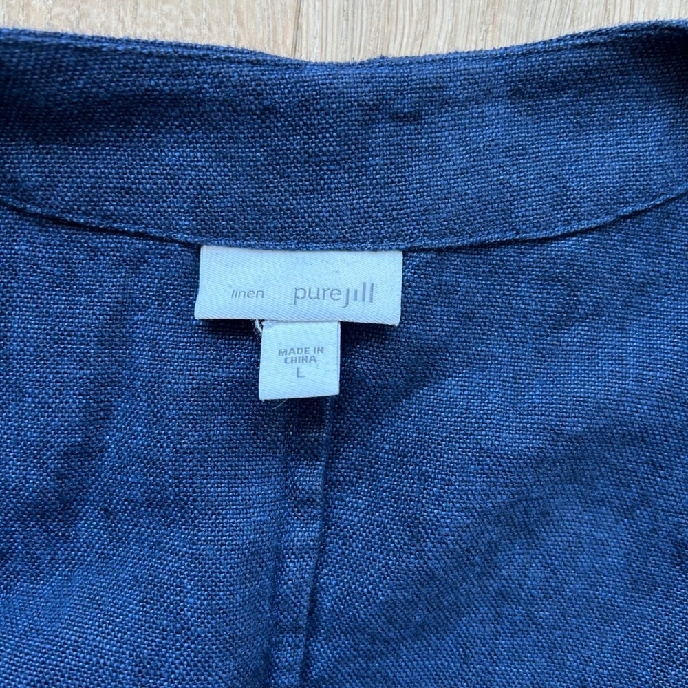 Pure Jill 100% Linen Kimono Open Cardigan Womens Large Blue L Pockets Boho Yoga - Picture 4 of 9